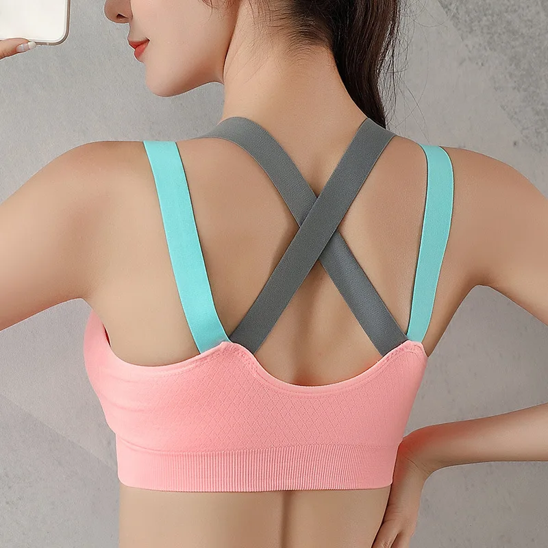 Push Up Sport Bra for Women, Pink Letter Print, Gym Wear, Fitness Tops, Running, Yoga Sportswear, Casual and Breathable