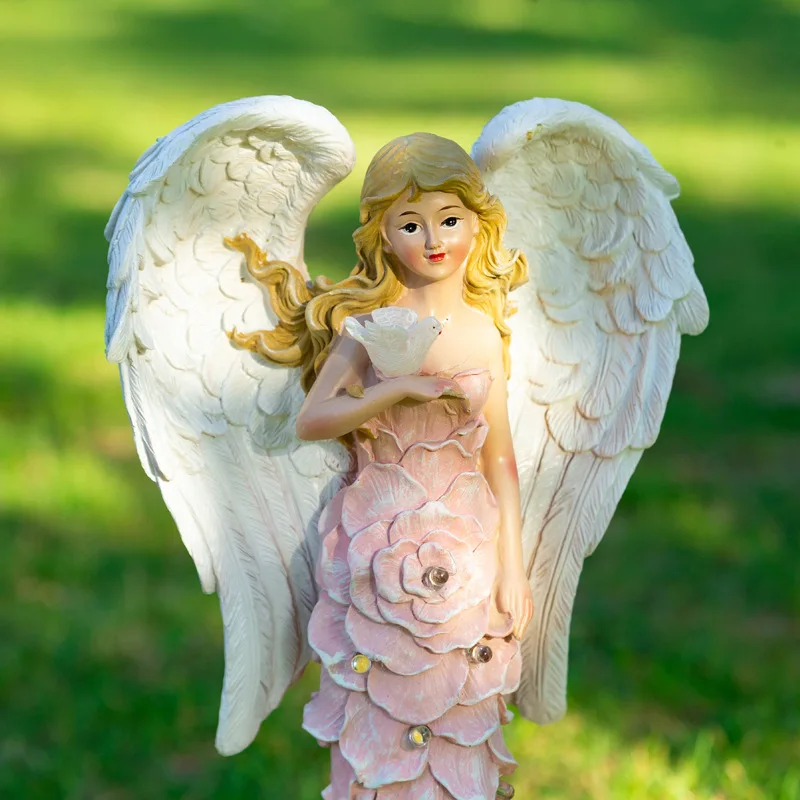 Nordic Resin Angel Figure Sculpture Ornaments Courtyard Flower Fairy Solar Micro Landscape Crafts Garden Decoration Accessories