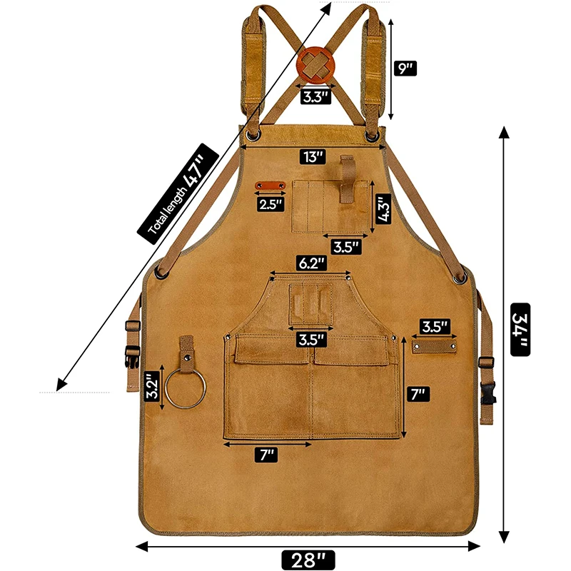 Gardening Kitchen Work Apron Durable Goods Heavy Duty Unisex Canvas With Tool Pockets Cross-Back Straps For Woodworking Painting