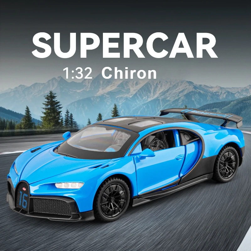 

Модель суперкара Chiron 1:32 из сплава с функцией отката, звуком и светом, коллекционная литая игрушка, подарок для детей