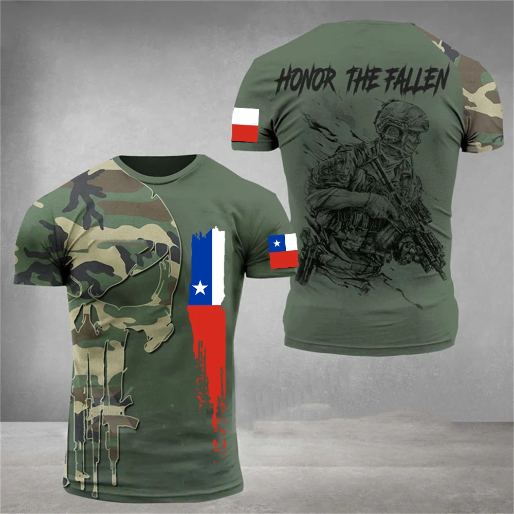 Chile Army T-Shirts For Men Flag Print Short Sleeve Veteran Soldier Print Vintage TShirt Oversized Women O Neck Tops Clothing