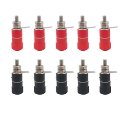 5 Pairs Red Black 4mm Banana Socket Female Terminal Nut Panel Mount Binding Post Connector Tail-hole Fit for 4mm Banana Plug