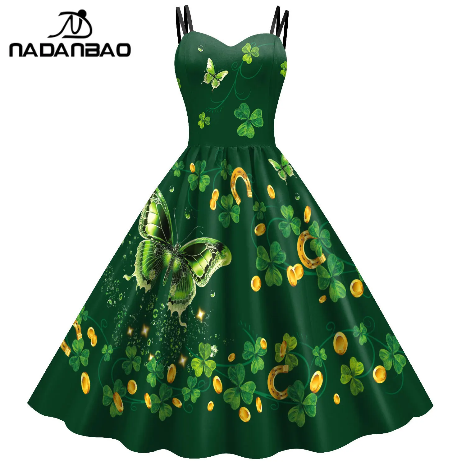 Nadanbao femmes chanceux trèfle imprimé robe saint-Patrick vert Shamrock robe d'été Style élégant taille haute robes sans manches