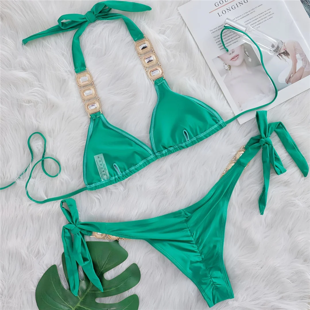 10 Farben Diamant-Strass-Steine Neckholder-Bikini Damen-Badebekleidung Zweiteiliger Bikini-Set Badeanzug Badebekleidung V6194 – Detail 8