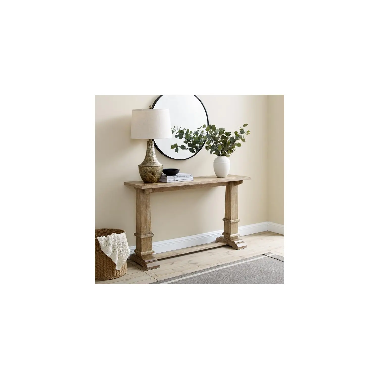 Rustic Console Table for Hall Entryway Living Room with Trestle Base 50