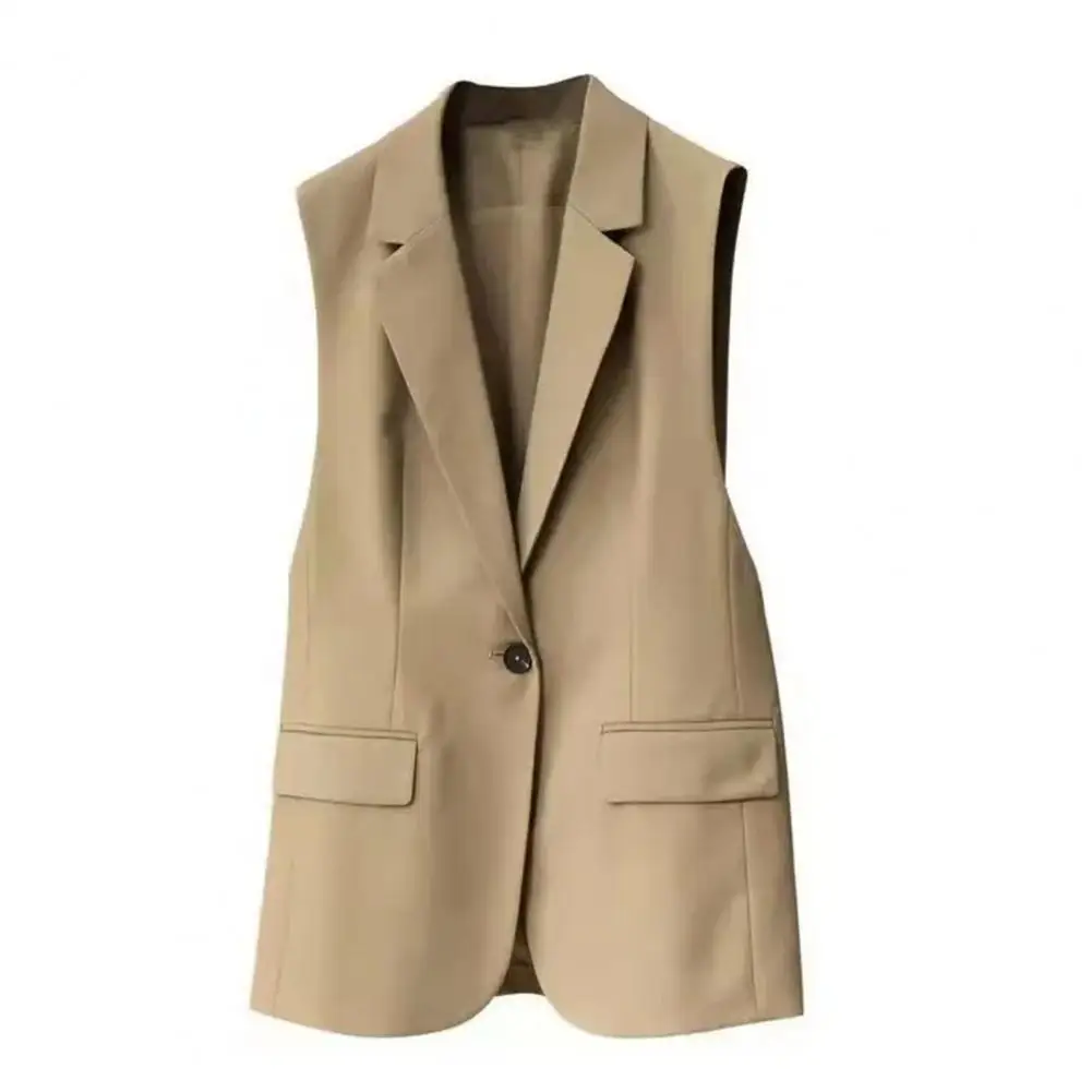 Blazer Vest Sleeveless Flap Pockets Single Button Blazer Vest Fashion Lapel Office Suit Waistcoat Vintage Office Lady Jacket