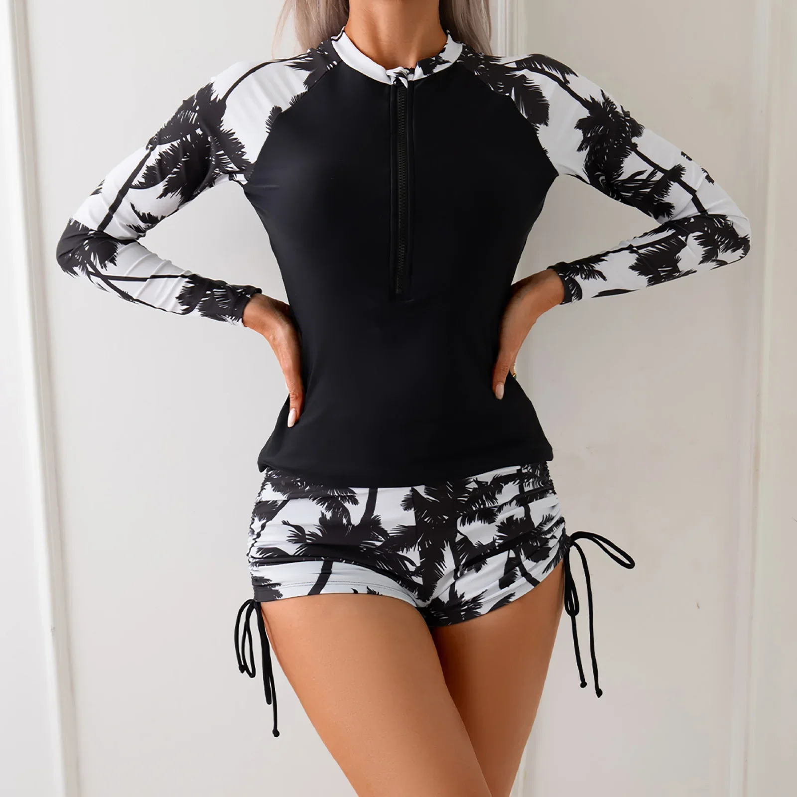 カットアウト水着 レディース ハイウエスト ビキニ セット スポーティ ツーピース水着 カラーブロック ブラジリアン チーキー カットアウト かわいい水着