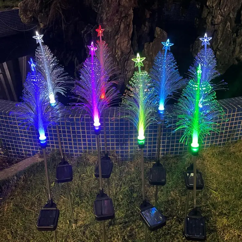 Solar Christmas Tree Garden Stake Lights 2X Solar Outdoor Jellyfish Christmas Tree Stake Light Waterproof Decorative 7 Color