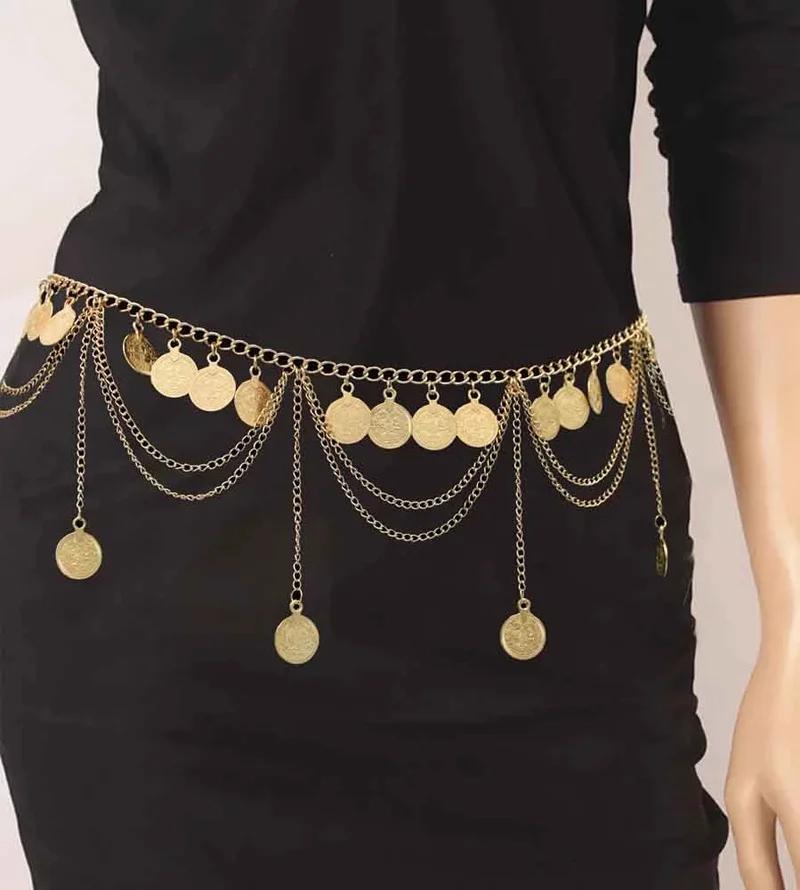 Exotic Waist Ornament Ancient Coin Tassel Han Costume Accessories Belly dance Female Body Waist Chain Western Region Long Dress