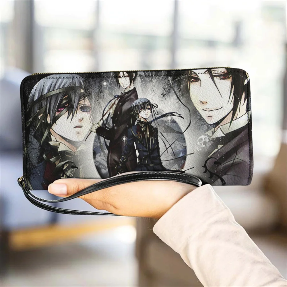 

Black Butler Women Long Wallets Zipper Clutches Purse New Fashion Wristlet Wallet Phone Card Holder Ladies PU Leather Money Bags