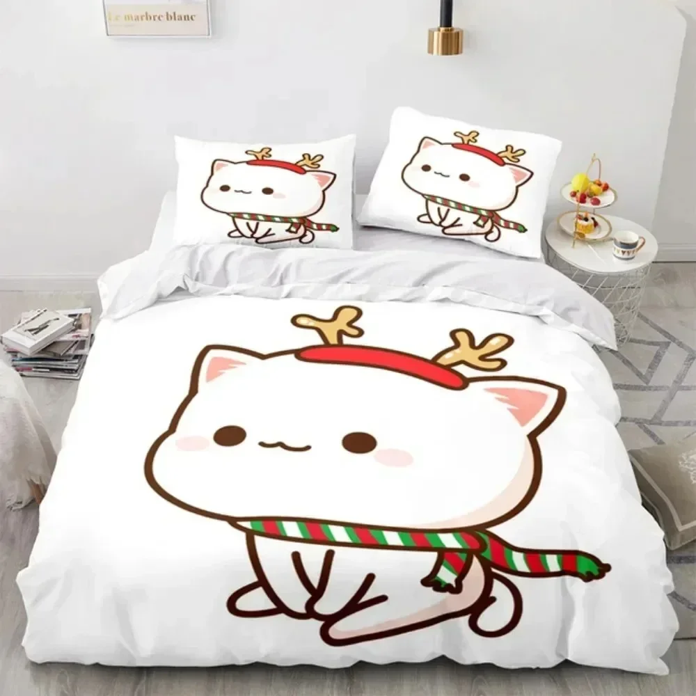 3D Cartoon Lovely Peach Cat Printed Bed Set Duvet Cover Pillowcase Bedding Set Bed Linen Sheet Quilt Cover Full Queen King Size view 4