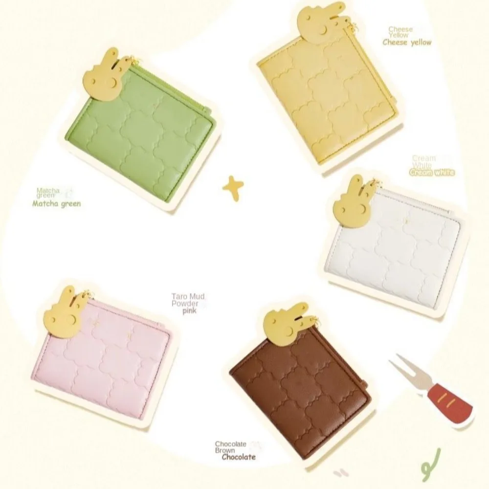 Simple Sweet Cookie Design Biscuit Embossed Billfold Foldable PU Zip Cash Holder Durable Card Pocket Trifold Wallet Women