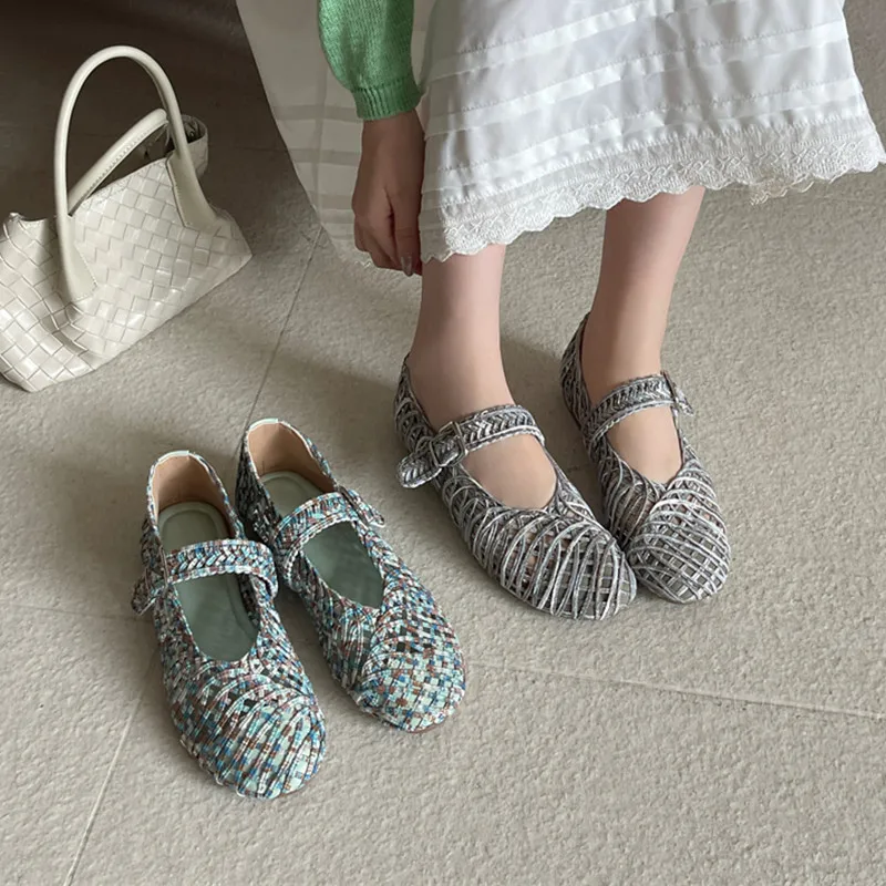 

Bailamos/2026, брендовые женские туфли на плоской подошве, модные плетеные туфли без шнуровки Мэри Джейн, женские балетки, мягкие модельные туфли на плоской подошве