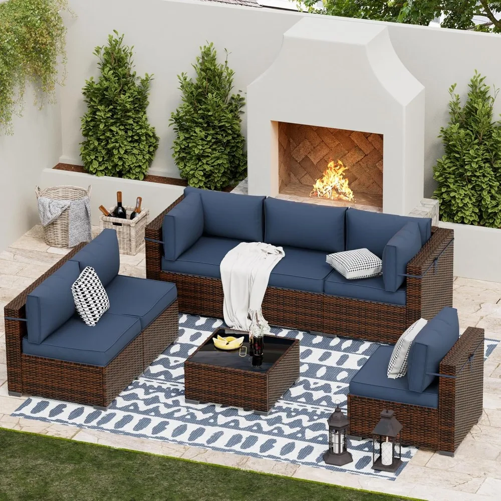 Patio Furniture Sets, Modular Rattan Outdoor Patio Sectional Furniture Sofa Set, Wicker Patio Conversation Set for Backyard Deck