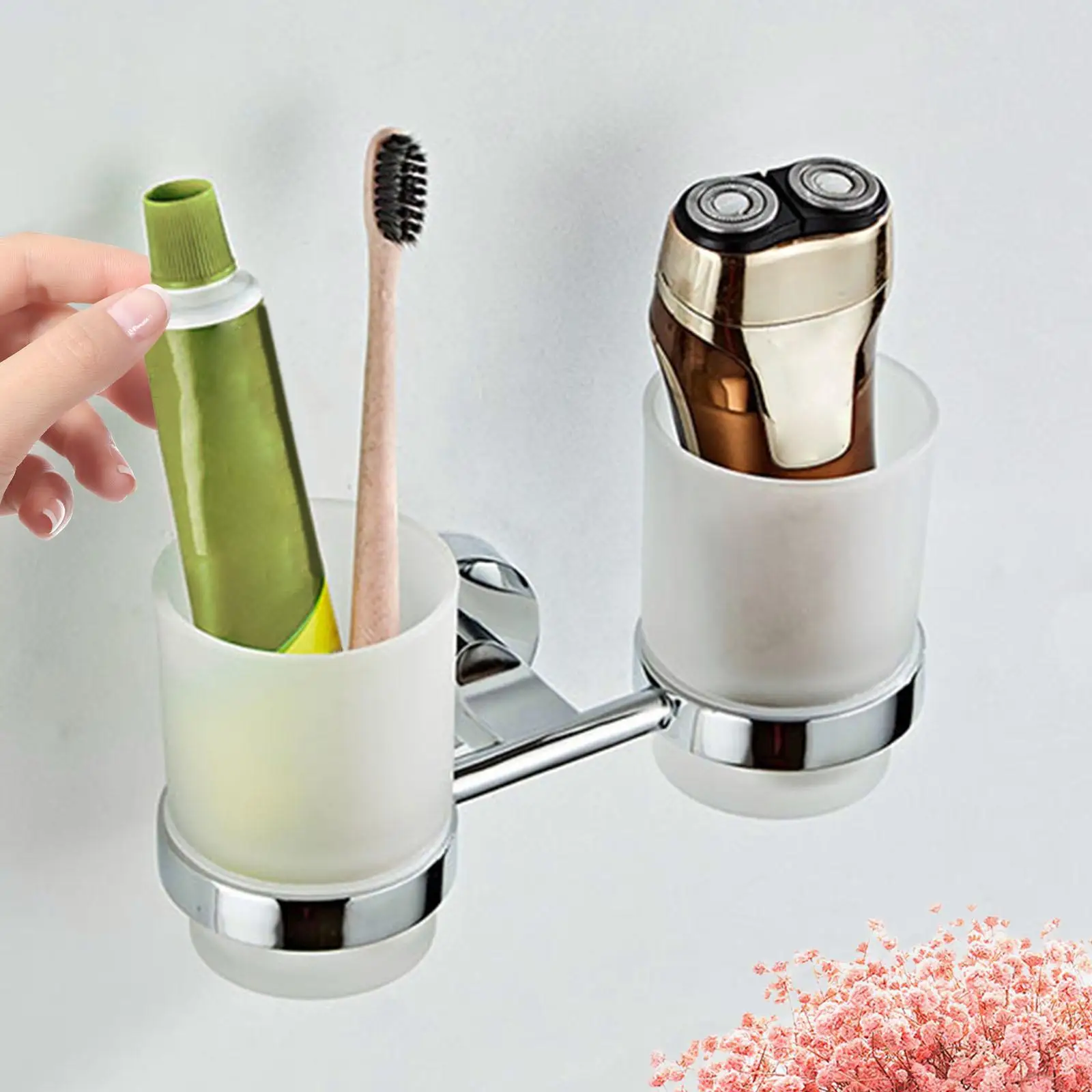 Toothbrush Holder Double Wall Mounted Bathroom Organizer for Cosmetics