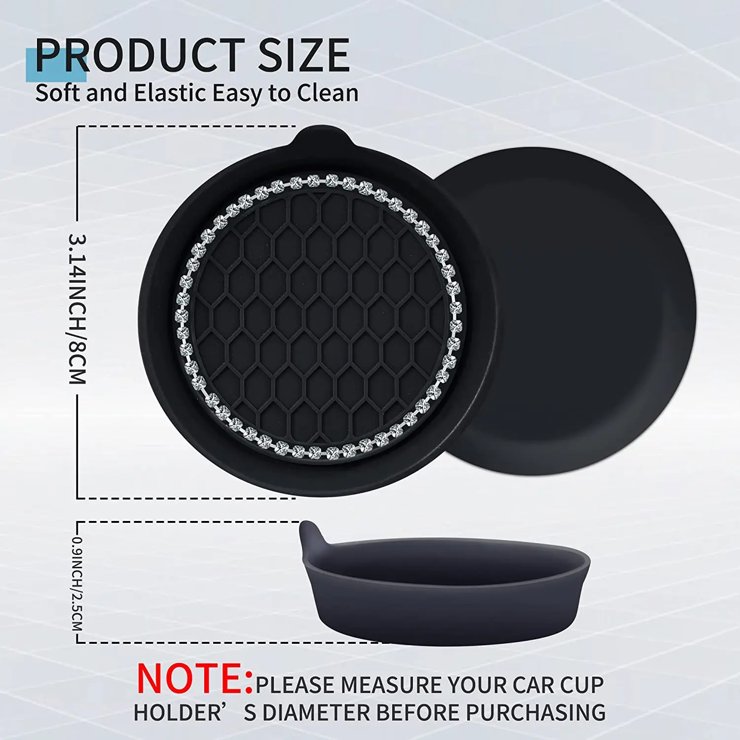 2PCS Car Cup Coaster, Non-Slip Cup Saucer with Bling Crystal Rhinestone for Car Cup Holder, Drink Rack