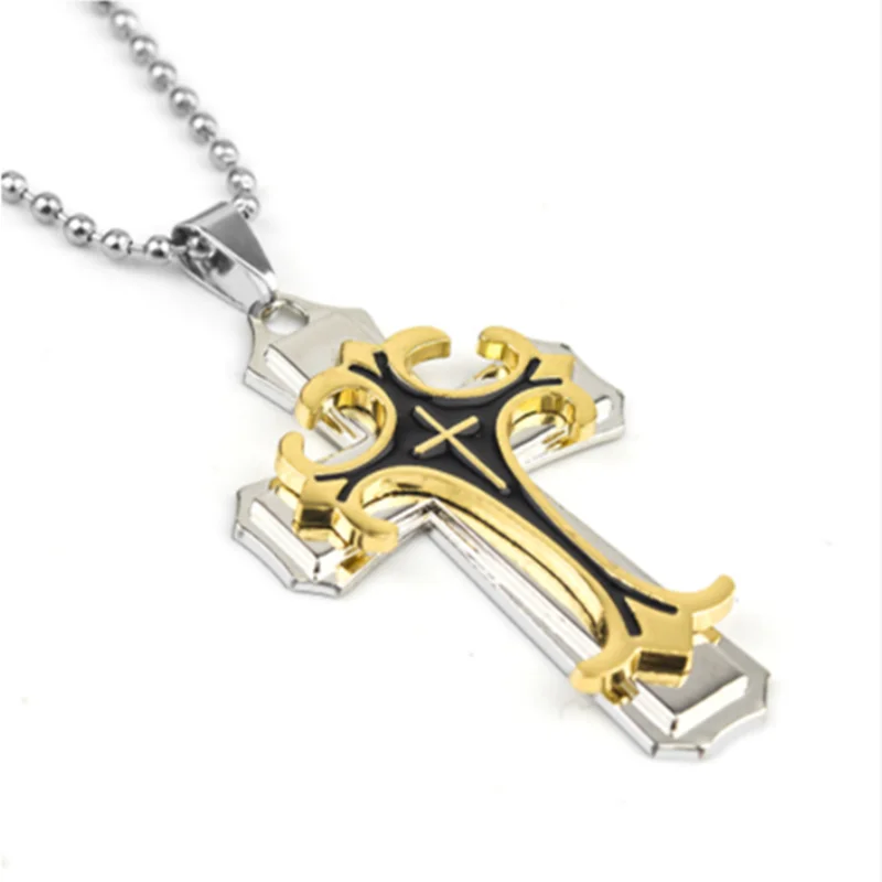 Fashion Creative Two Color Cross Necklace Double Cross Pendant Hip Hop Necklaces for Men Jesus Cross Jewelry Anniversary Gift