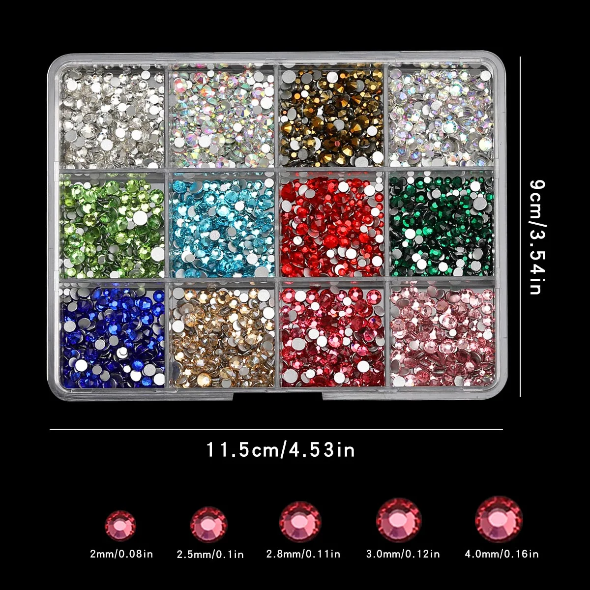 2 صندوق 12 شبكة أحجار الراين الزجاجية المسطحة 12 أشكال مختلفة مجوهرات مختلطة متعدد الألوان متعدد الألوان صنبور دائري مختلط ومتعدد #4