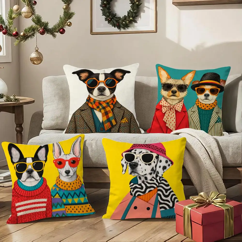 Fashion Dog Wall Art Cushion Cover 1/4Pcs Soft Plush Throw Pillow Cover Double-Sided Print Sofa Living Room Decor