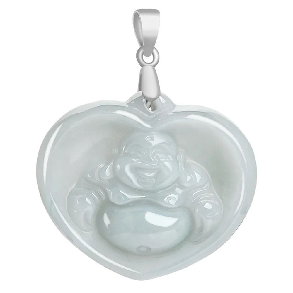 

925 Silver Natural Ice Jadeite Carved Chiense Heart Buddha Lucky Pendant Amulet Necklace Certificate Luxury Jade Trendy Jewelry