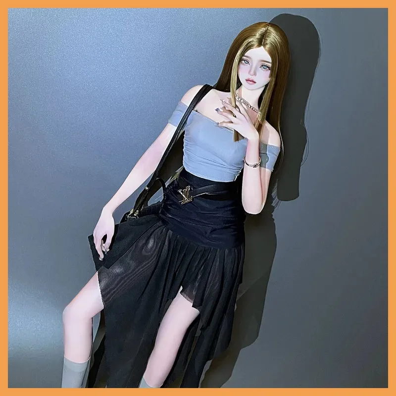

【Only Clothes】1/3 1/4 Dolls Clothes One Shoulder Tight Top Shirt Wrap Hips Gauze Sirt Half Body Skirt for as60 FAN/FF Body DIY