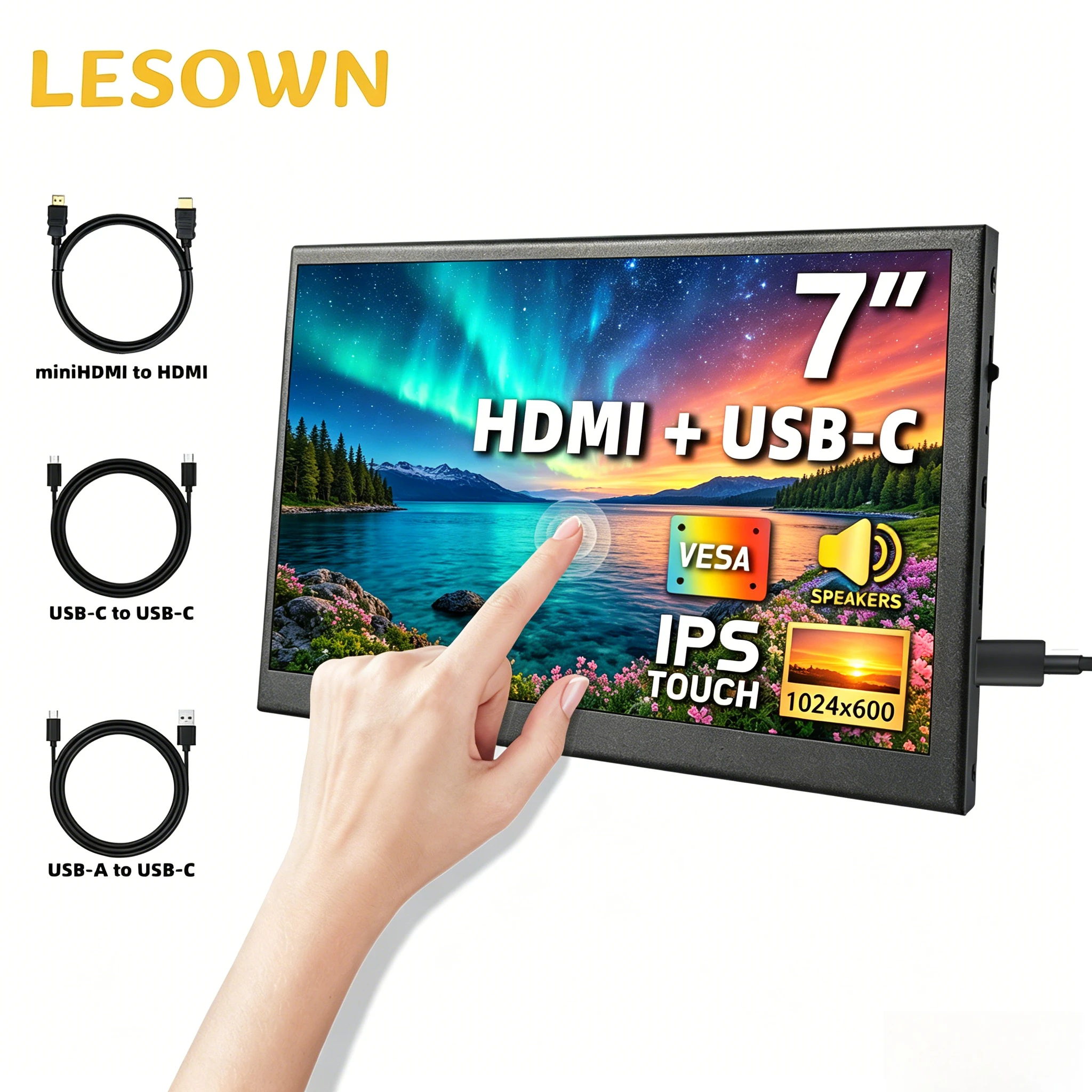 

LESOWN Metal Case PC Status Display 7.0" IPS Full View Internal Chassis Temperature Secondary Monitor for AIDA64 Windows Host