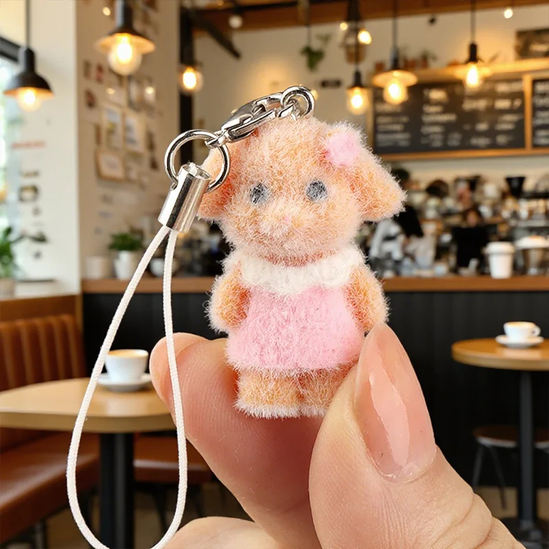 4pcs New Design Flocking Resin Plush Anime Rabbit Mobile Phone Charms Lovely Keychains Lanyard Backpack Decoration Phone Strap