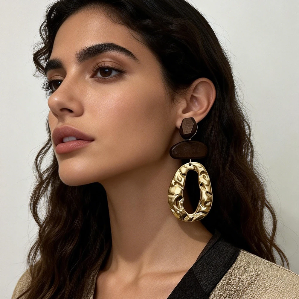 

Bohemian Big Size Metal Drop Earrings For Women Vintage Wooden Earrings Statement Wedding Jewelry Gift For Girls