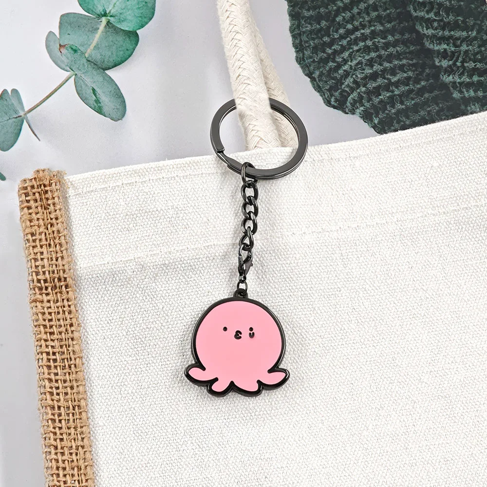 Niedlicher rosa Oktopus-Schlüsselanhänger, herzförmiger Liebesanhänger, Kawaii-Tier-Metall-Schlüsselring, Y2K-Rucksack-Charm, Schmuckgeschenk für die Freundin. – Detail 8