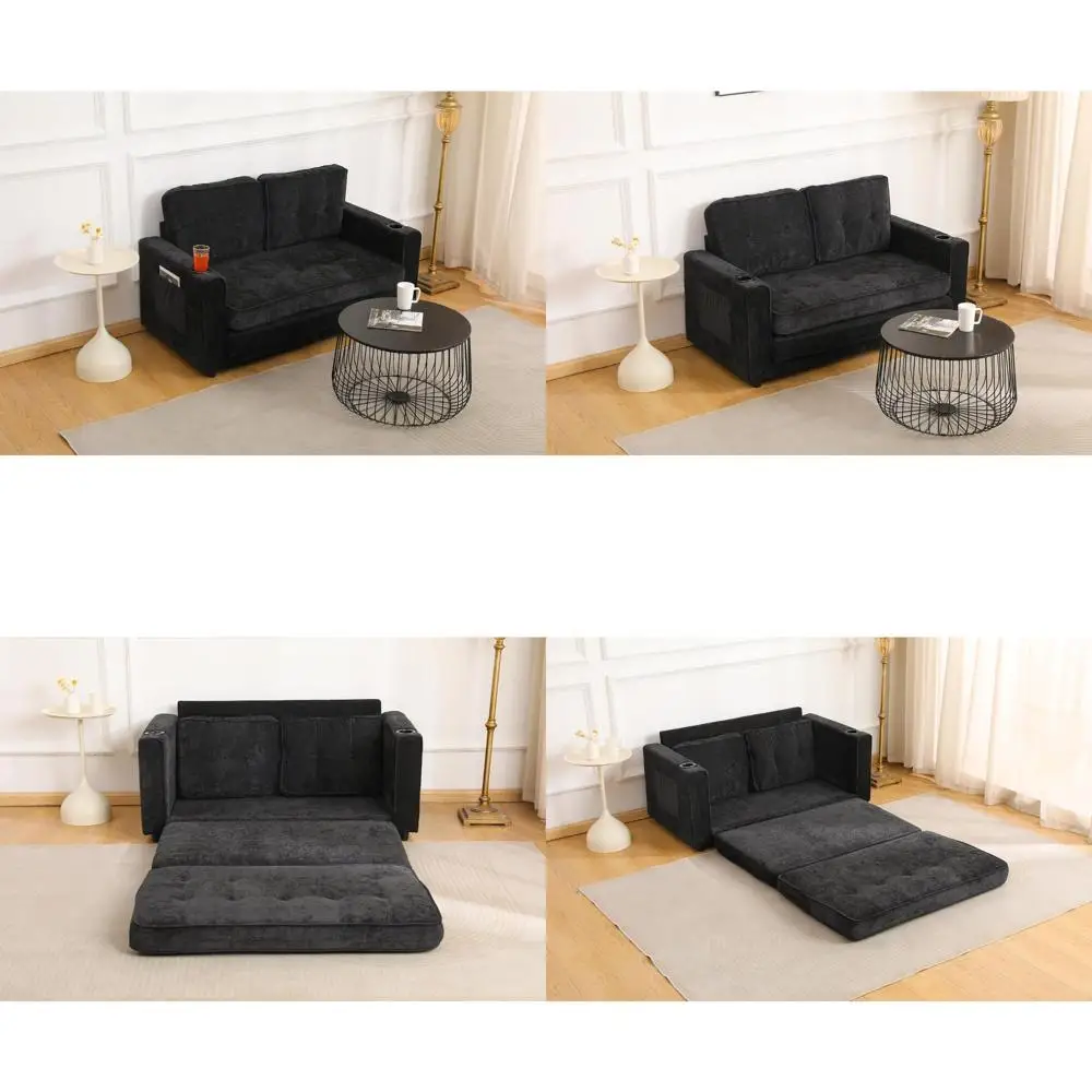 أريكة سرير مخملية قابلة للطي مع مقعد عميق وتخزين، مقعد أريكة نوم 2 في 1 لغرف المعيشة والمكاتب #1