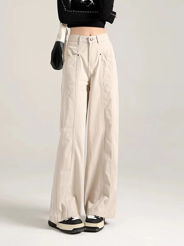 

Y2K Apricot Workwear Jeans Women Summer High Waisted Loose Hanging Straight Leg Wide Leg Casual Pants