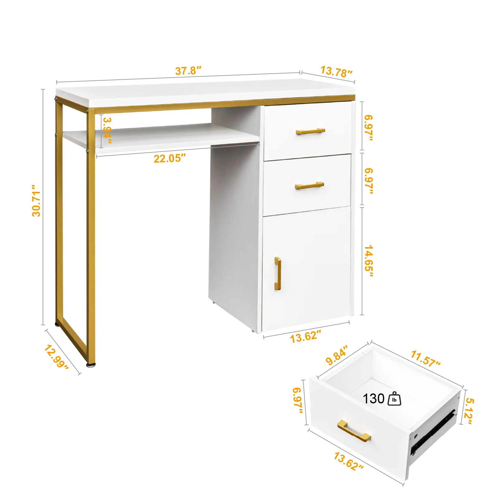 FCH White Particleboard Iron Pipe 97*35*78cm 2 drawers and 1 door Computer desk Multiple scenes available