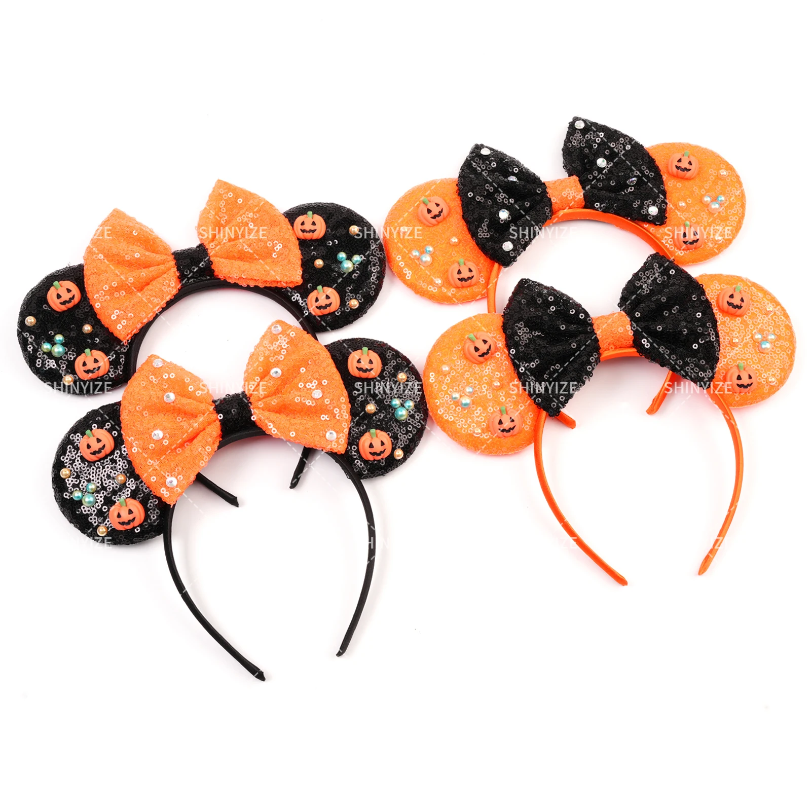 

1pc Disney Halloween Mickey Mouse Ear Hair Hoop Fun Sparkle Bow Pumpkin Mickey Pattern Theme Party Holiday Wear Hair Accessories