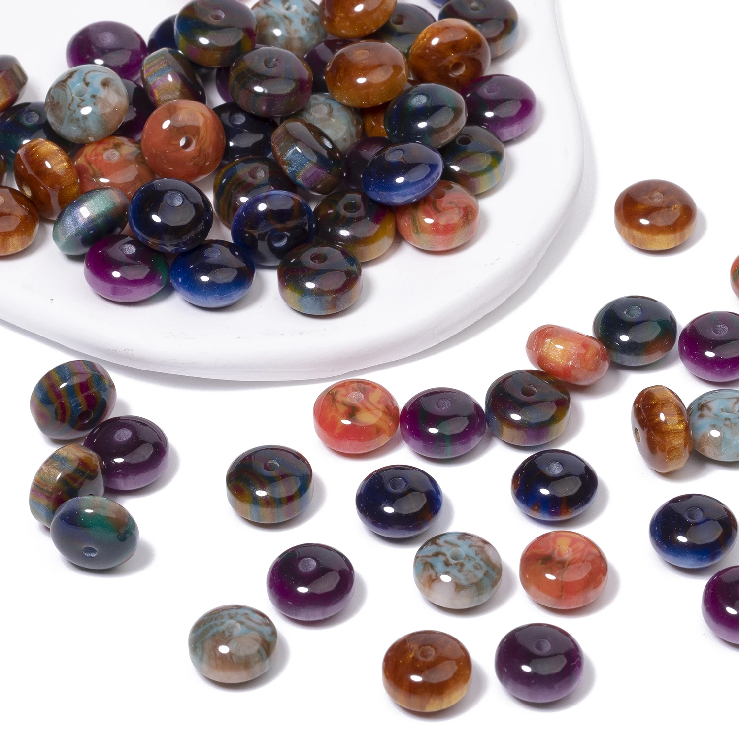 10x6mm Multicolored Abacus Shape Beads Dyeing Resin Round Beads Ball for Necklace Bracelet Earring DIY Jewelry Making 50pcs