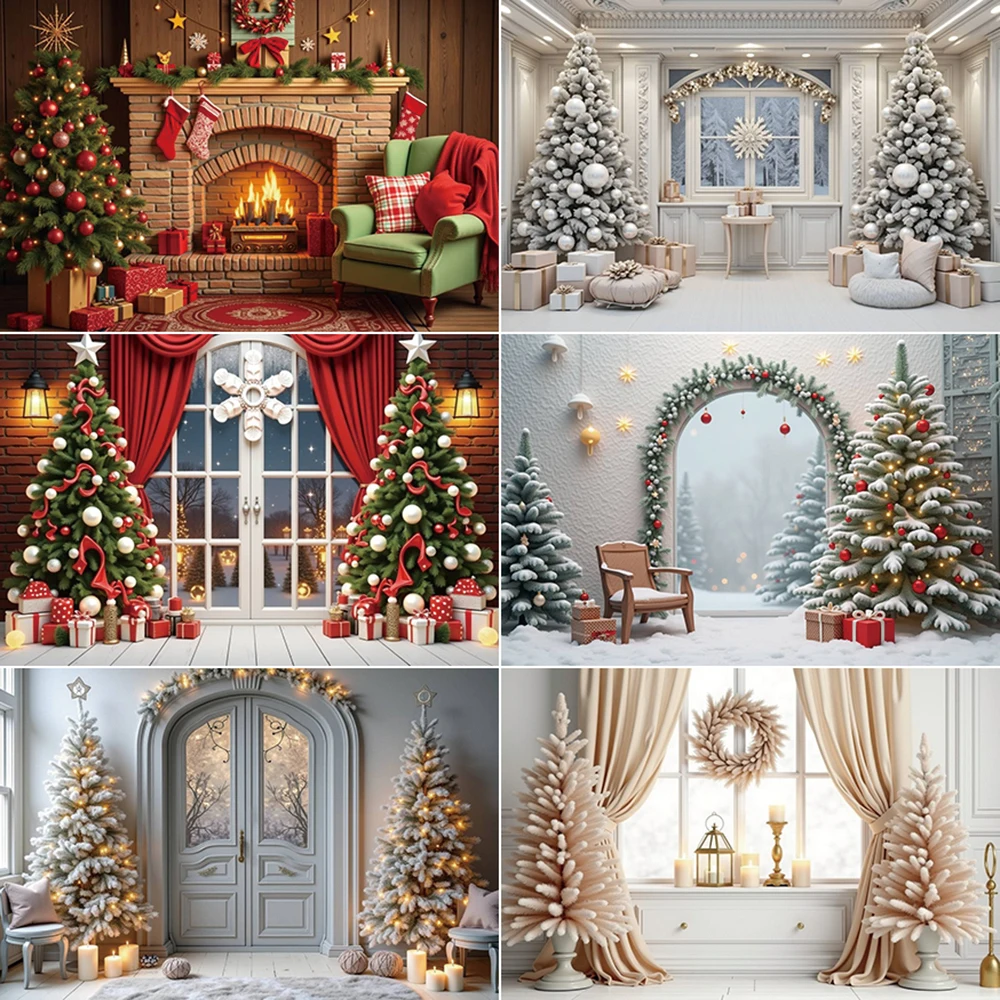 

MOON.QG 2025 Christmas Photography Background Arch Window Wooden Door New Year Photozone Backdrop Baby Photo Studio Accessories