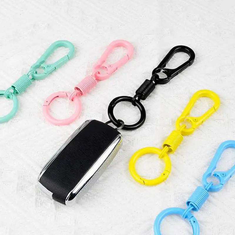 1Pcs Spring Keychain Alloy Carabiner Buckle Key Rings Anti-lost Climbing Hook Car Keychians Man Metal Key Chains Accessories