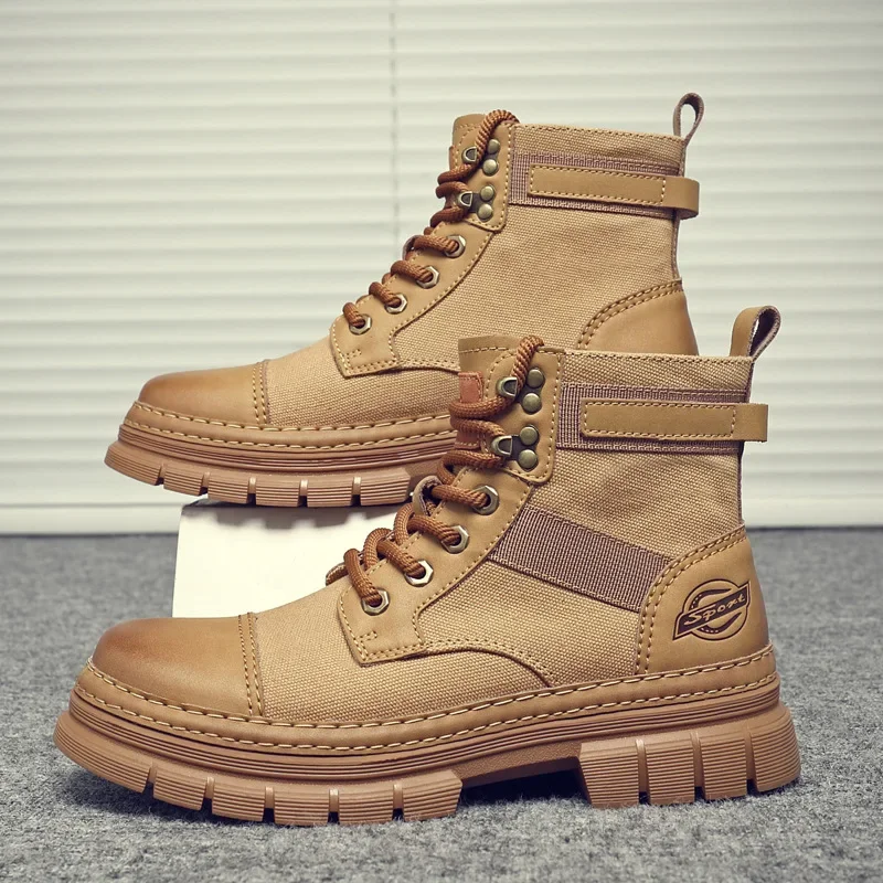 

British Retro Men Boots Autumn High Top Lace Up Tooling Boots High Quality Male Outdoor Platform Leather Boots Botas Masculinas