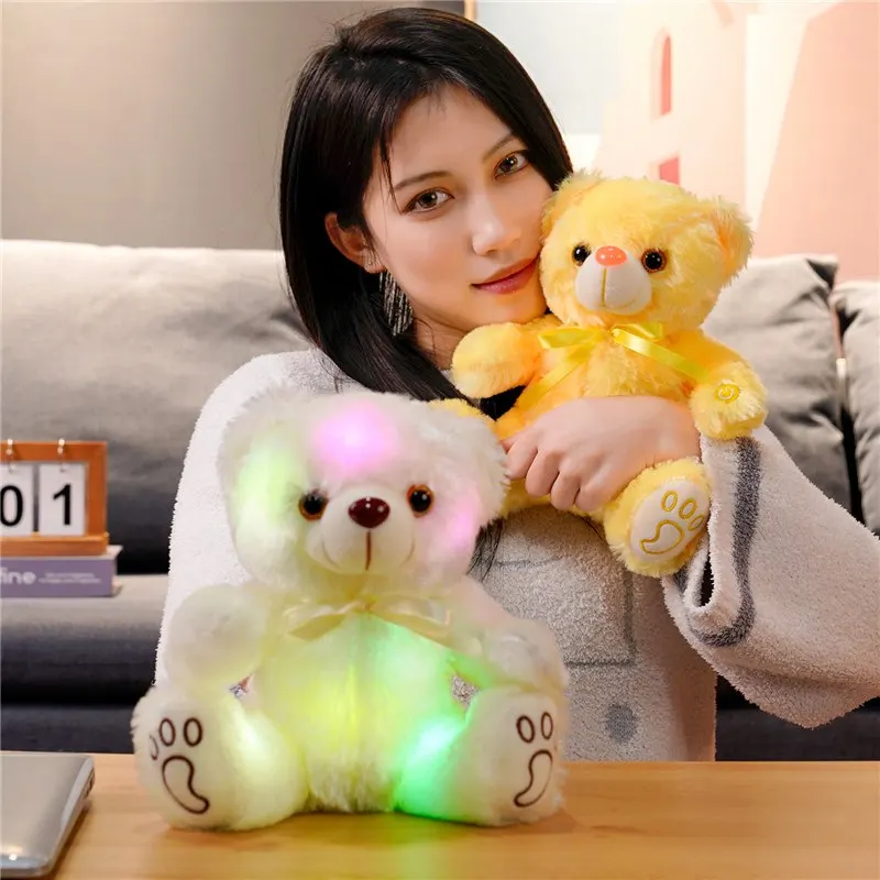 22CM Luminous Creative Light Up LED Teddy Bear Stuffed Animal Plush Toy Colorful Glowing Teddy Bear Christmas Gift for Kids