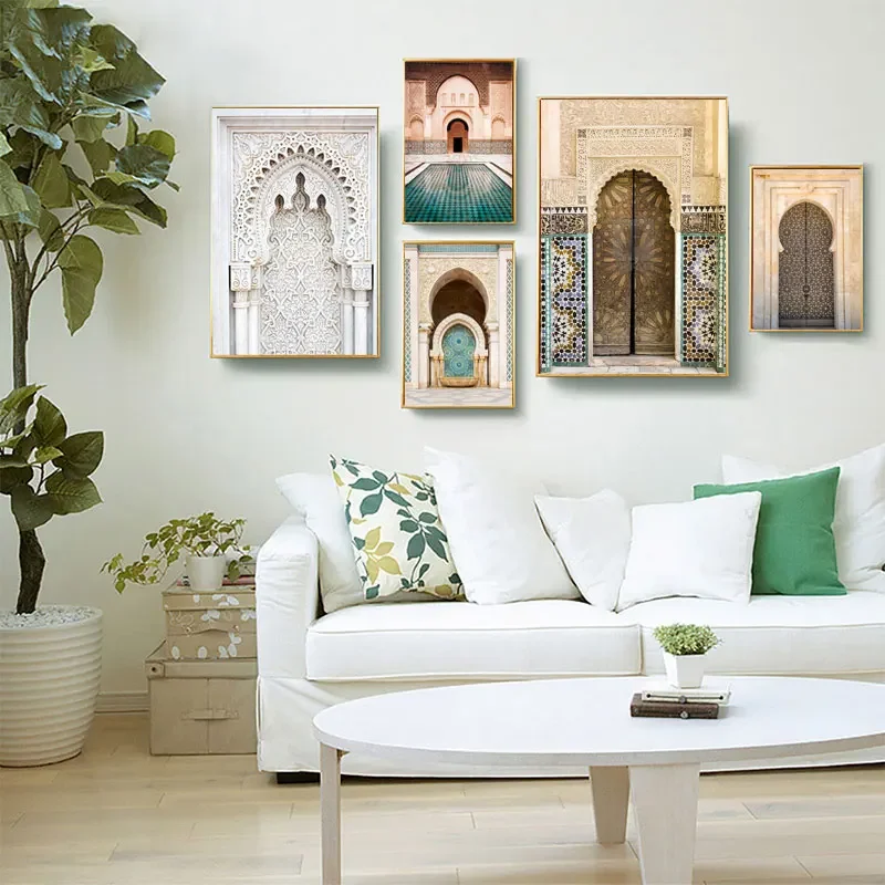 Morocco Door Arabic Decorative Paintings Architecture Canvas Posters Islamic Wall Art Pictures Prints for Living Room Home Decor