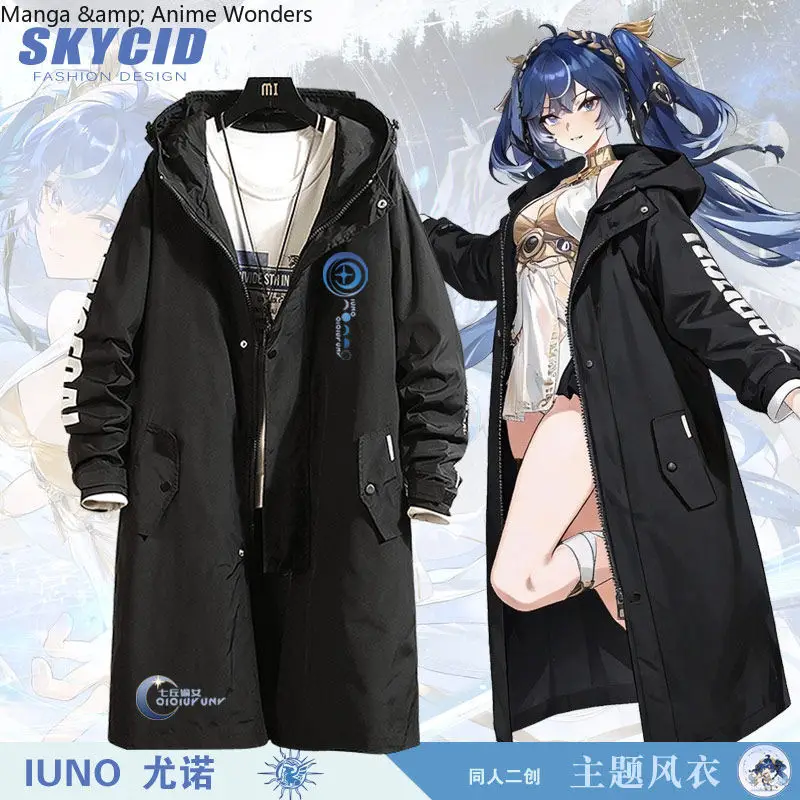 

Длинный плащ-тренч Iuno Wuthering Waves с флисовой подкладкой для косплея, модная повседневная ветровка, длинное пальто, подарок на Хэллоуин
