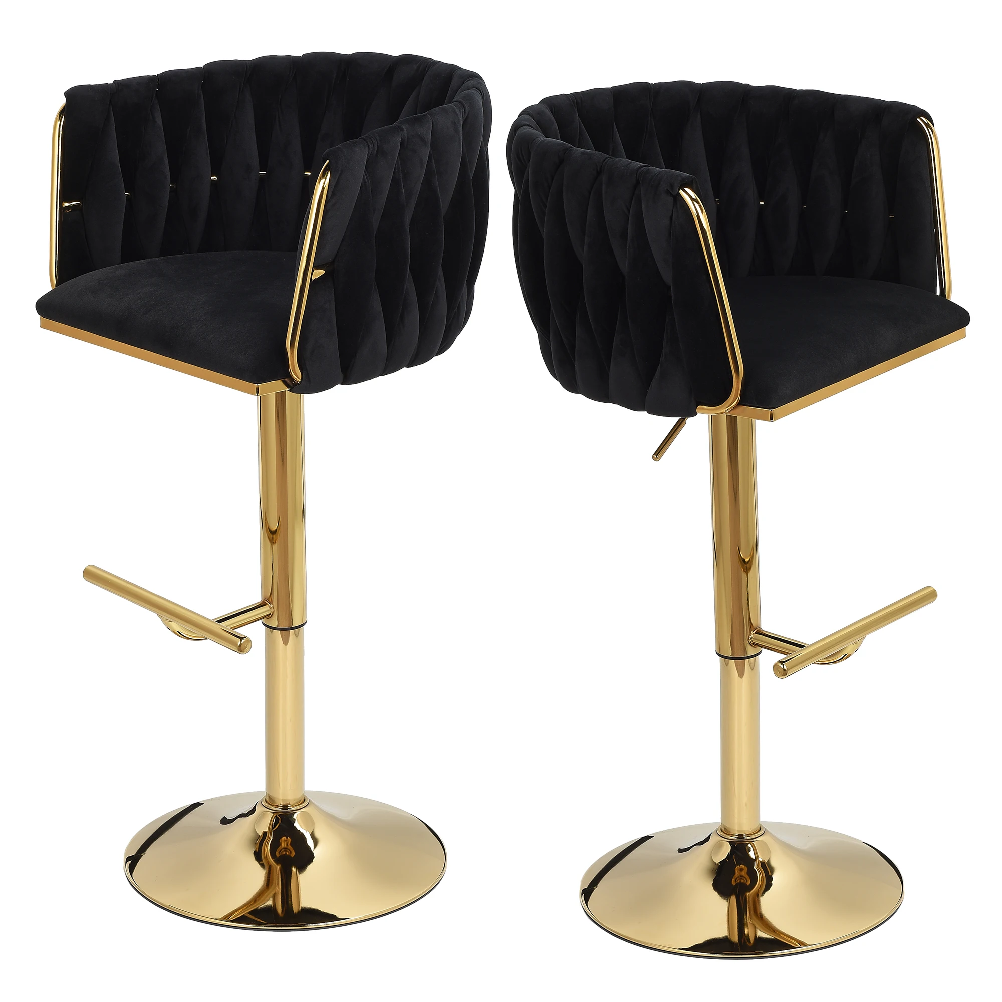 Set sgabello da bar da 2 pezzi, sgabello da bar piccolo con schienale, altezza regolabile, sgabello da bancone in velluto e metallo - Nero