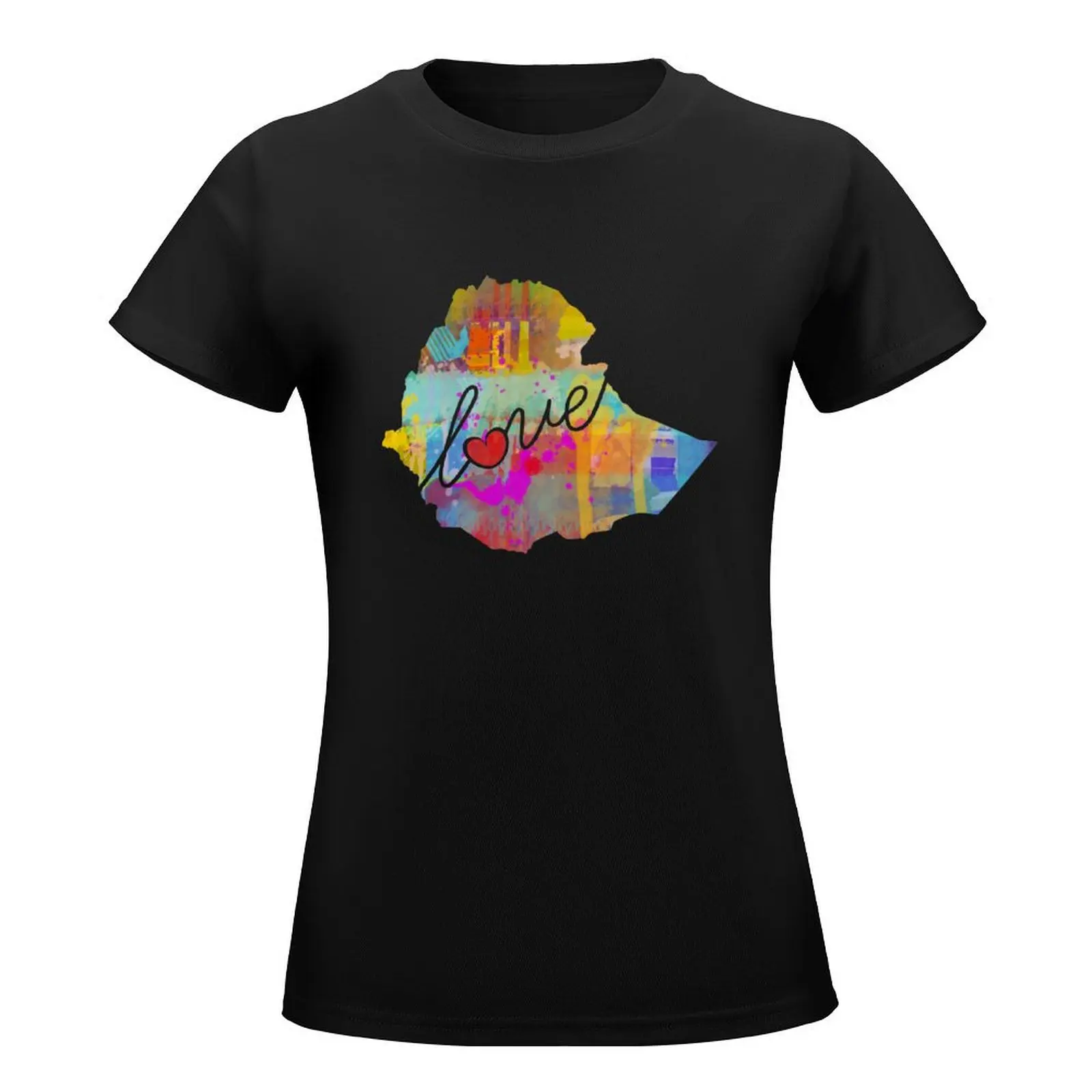 Ethiopia Love - A Colorful Watercolor State Map Silhouette T-Shirt animal print korean fashion clothes for Women