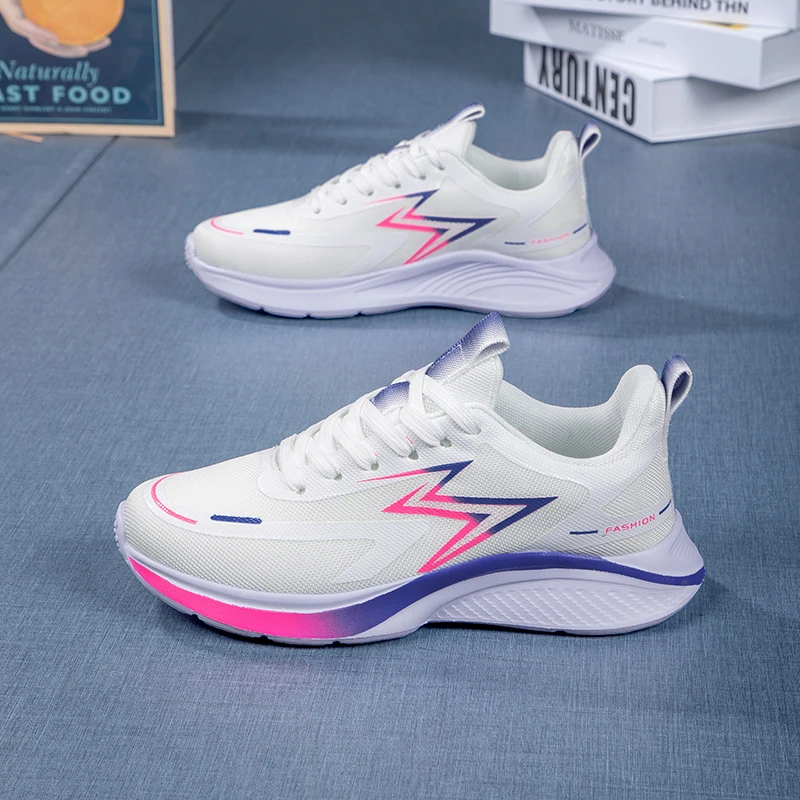 

Женские кроссовки для бега, противоскользящая повседневная обувь на толстой подошве, женская мягкая легкая дышащая спортивная обувь на шнуровке