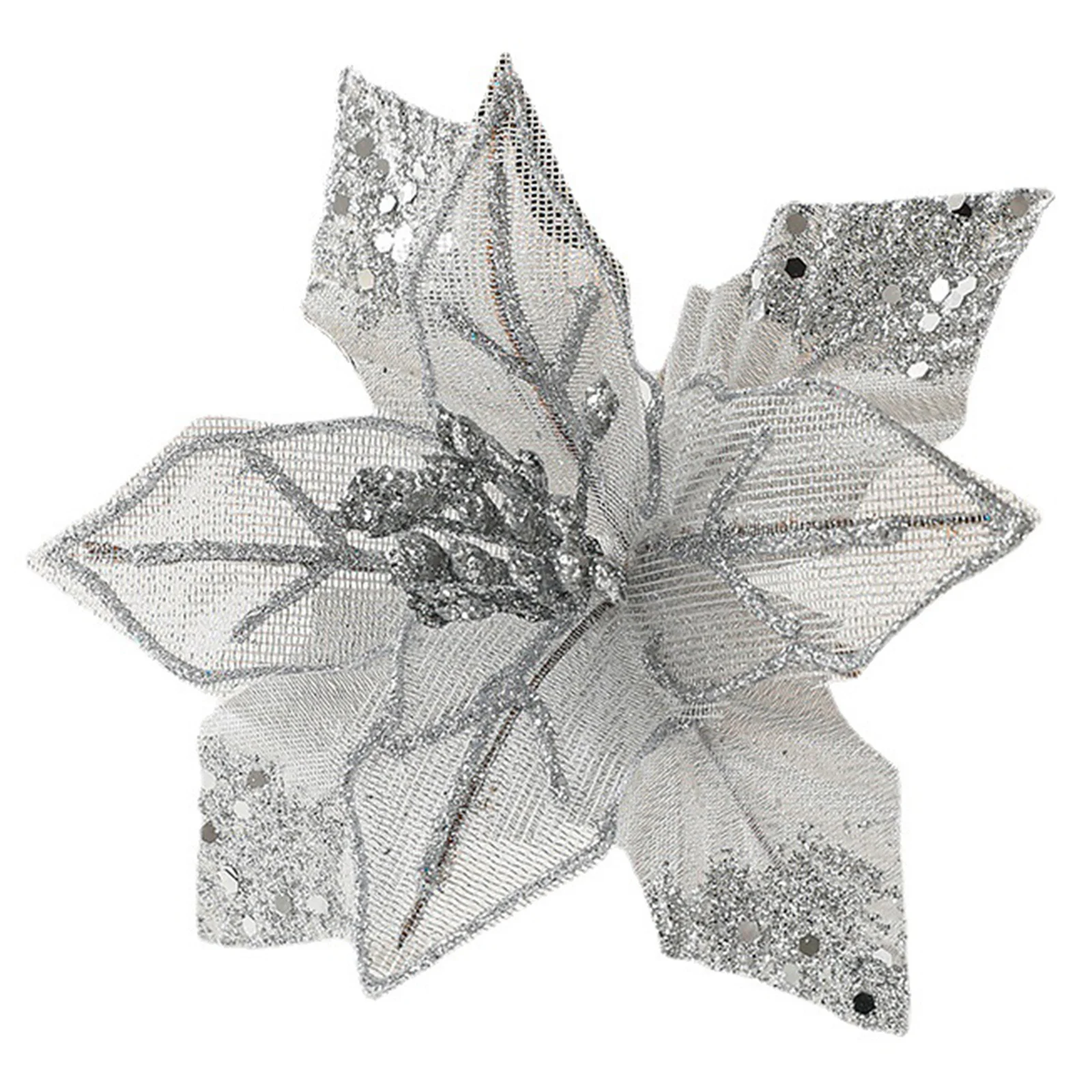 Hanging Xmas Party Tree Decoration Christmas Flower Flower Flower Diameter 18cm Glitter Flower Pole Length 12cm