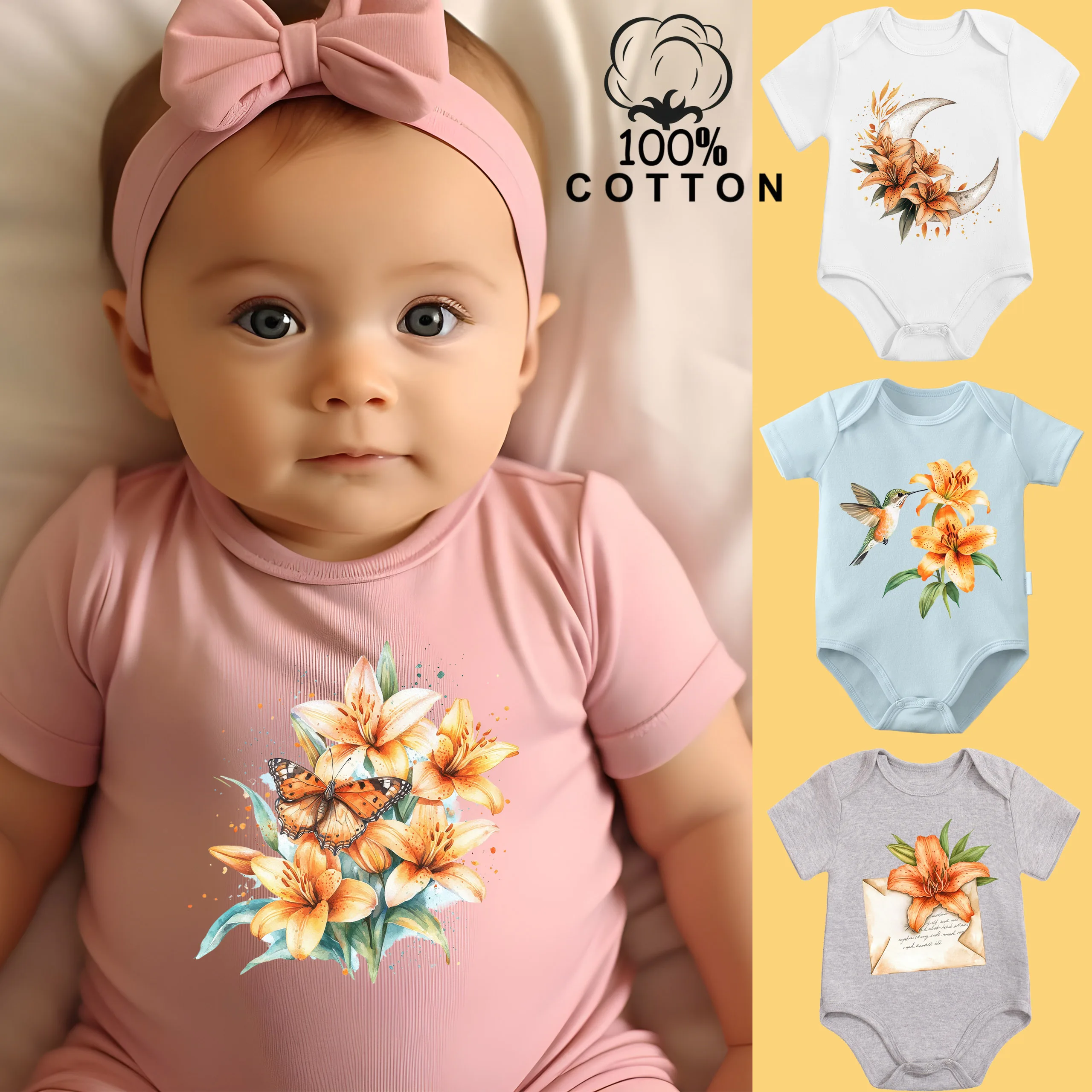 100% Cotton Onesie I'm Newborn/ Lovely Lily Print Bodysuit Comfortable Cloth for Baby Jumpsuit for 0 To 12 Months Newborn