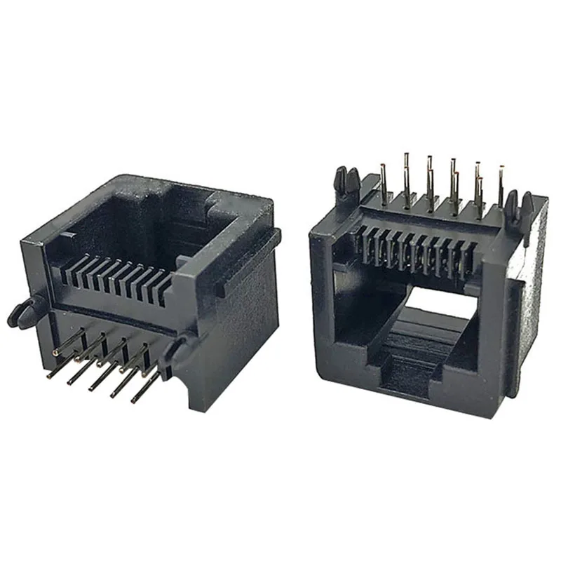 

100PCS 5521 Black RJ50 socket with ear Horizontal 90 degree 10P10C crystal head female socket all plastic ten core interface wit
