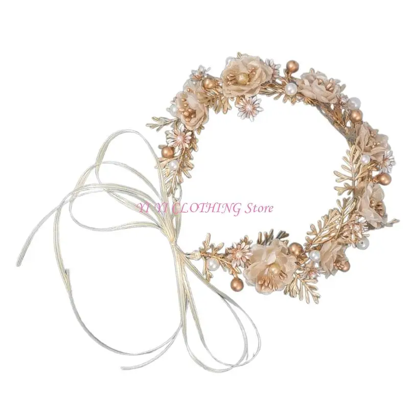 N5KF Couronnes feuilles dorées tressées élégantes pour les mariées vigne cheveux légers élégant pour les cérémonies le
