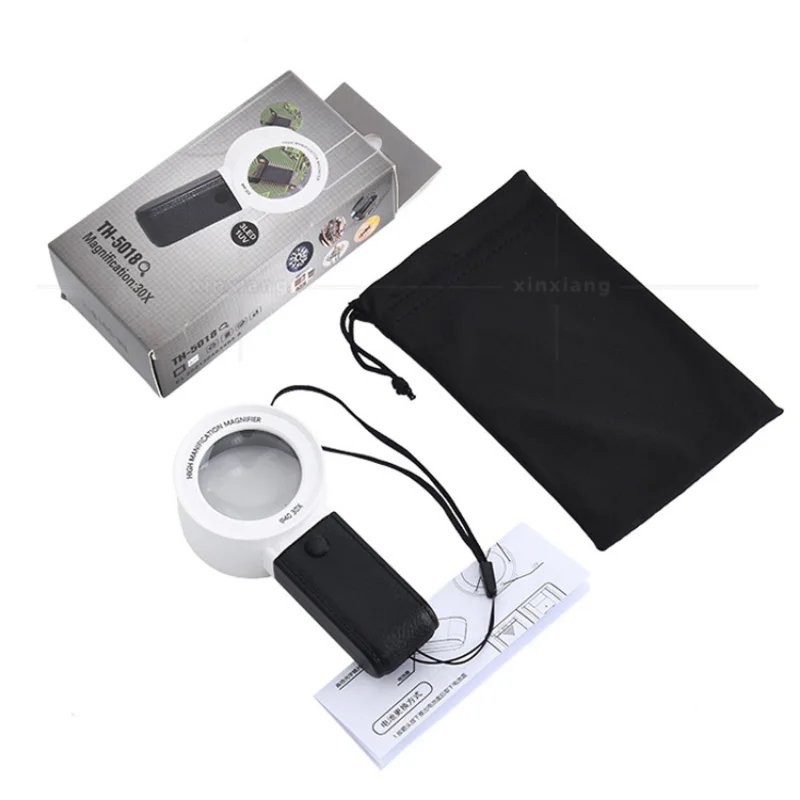 30X Professional Magnifying Glass With LED Light Double Llayer Optical Glass Lens Handheld Loupe Magnifier For Reading Jewellery