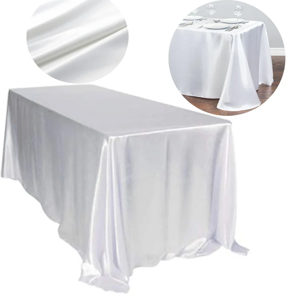 

Rectangle Satin Tablecloth Wedding Table Cloth White for Christmas Baby Shower Birthday Events Banquet Decor Home Dining Table