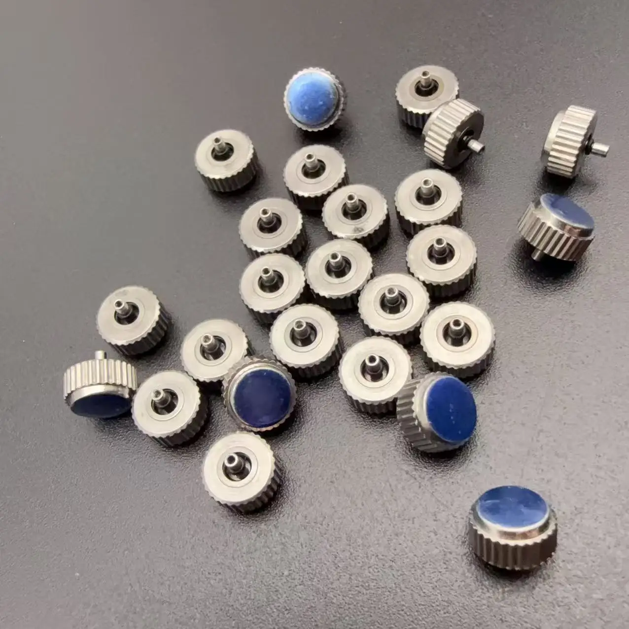 25pcs/lot Silver Color Steel Watch Crown 4.5mm to 8.0mm Head Diameter Hole 2.5mm with Long & Flat Post for Watch Crowns Repair